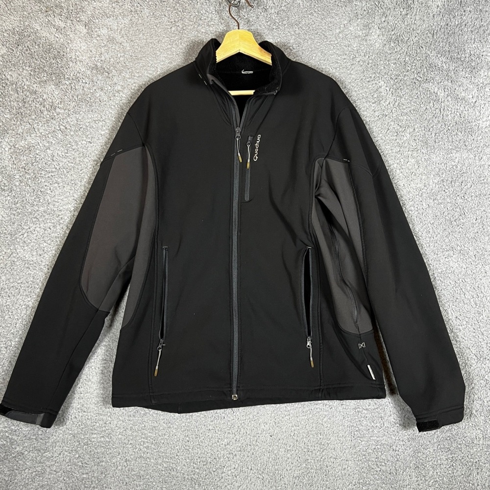 Quechua Stratermic Mens Black Softshell Fleece Lined Hiking Jacket‎ Size L